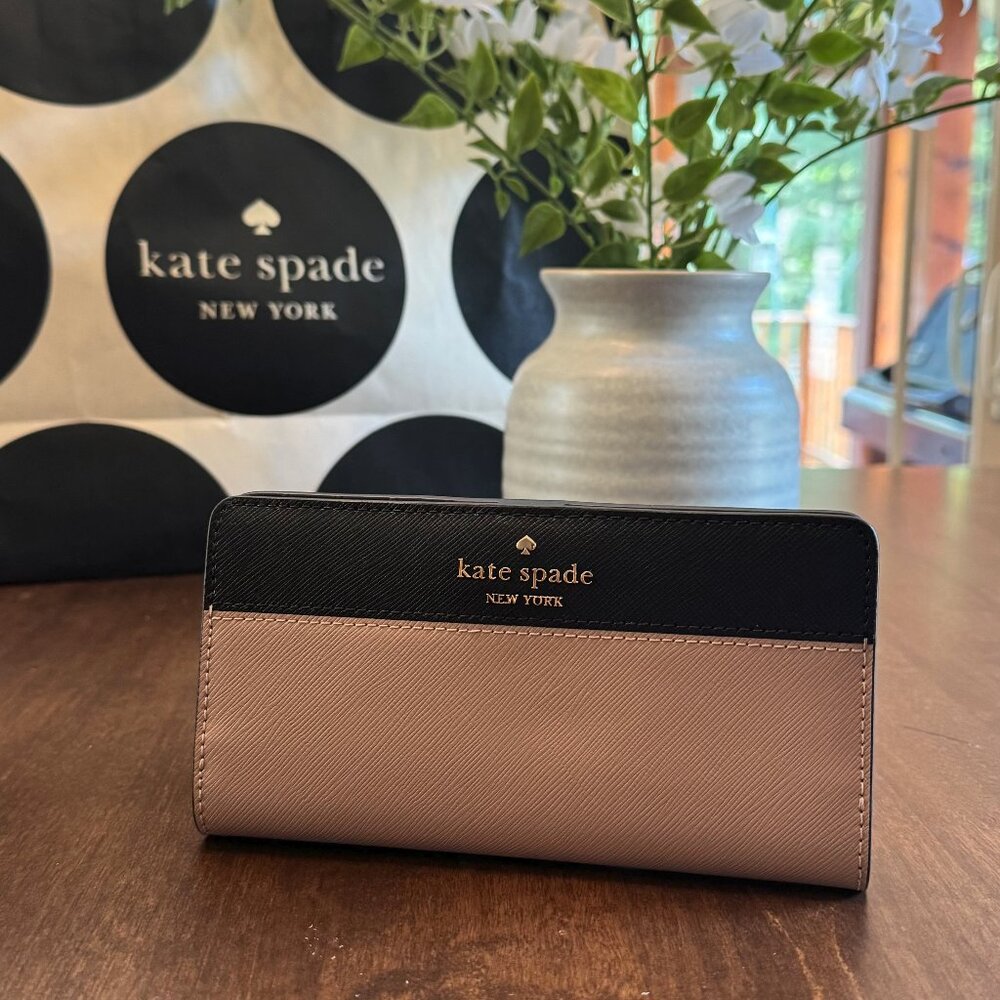 Kate Spade Madison Large Slim Bifold Wallet - Toasted Hazelnut / Black